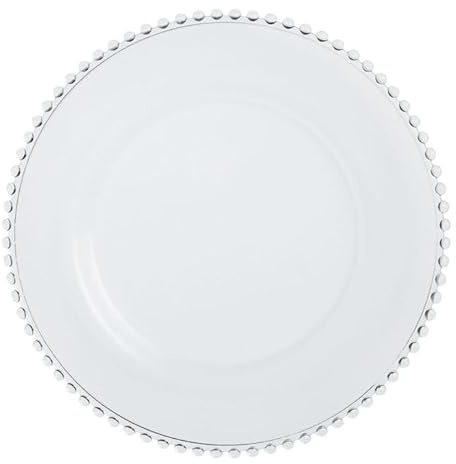 Elegant Event Essentials Beaded Charger Plate 33CM Diameter Delicate Rim Elegant Glass Under Plate with Beading Perfect for Weddings, Dinner Parties, Christmas, and Special Events Durable Clear