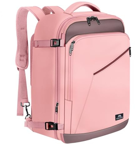 MATEIN Zaino da Viaggio per Aereo Bagaglio a Mano 50x35x20 Espandibile Zaino Viaggio per Donna, Multitasche Borsa da Cabina per Voli Leggero Zaini per Scuola Lavoro Trekking Business, Grigio Rosa