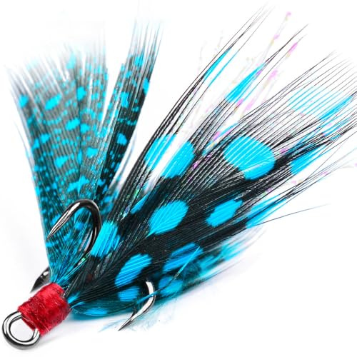 10 Pezzi Ami da Pesca, Ganci di Esca da Pesca con Piume, Gancio Spinato Amo da Pesce con Ardiglione Triplo per Acqua Salata e Dolce
