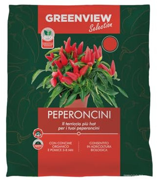 Greenview, Terriccio di alta Qualità Linea Selection, Substrato Specifico per le tue piante ad alta Aerazione e Drenaggio, massimo assorbimento nutritivo (per Peperoncini, 20 Litri)