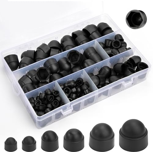 Kit D'assortiment D'écrous Borgnes, Assortiment de 160 écrous Hexagonaux en Nylon – M4 M5 M6 M8 M10 M12 pour écrous Hexagonaux à Tête Bombée, Noir