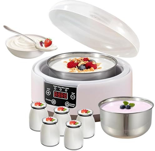 Yogurtiera da 1,2 l, produttore di vino di riso a temperatura costante, controllo del tempo 12/24/42 ore, yogurtiera multifunzione 3 in 1 for uso domestico, display a LED, selezione della tazza a 5 pu