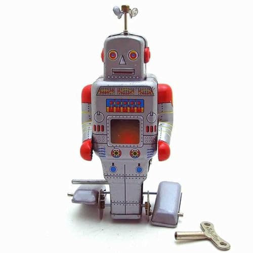 AYUNJIE Square Robot Wind-Up Toy MS372 Tin Toys Ornaments Vintage Collectible Kids Gift for Boys Girls Parent-Child Interaction