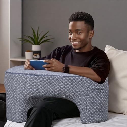 Reading Pillow with 2 Side Pockets,Arm Rest Pillow for Loptop,Memory Foam Reading Pillows for Gaming,Working, Crocheting,Removable and Washable Cover,Unique 3-Leg Design for Enhanced Stability