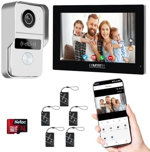 LUMOBELL 2-Wired Video Intercom System with 7 inch Touch Screen, Timbre con cámara & 140° Wide Angle, Video Recording, Tuya app Remote Control, Playback, Motion Detection, for Villa Apartment House