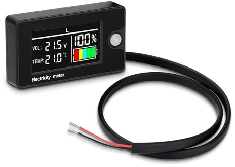 Heemol Batteriekapazitätsmonitor 12V 24V 36V 48V 60V 72V 84V Batteriemessgerät DC8-100V LCD Batteriestand Spannungs Wasserdicht mit Temperatursensor Alarm für Autos Boote Wohnmobil.