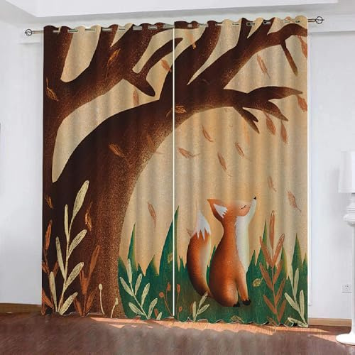 HABEAT 3D Fuchs Gardinen Abdunkelnde Baum Kindervorhänge Vorhang mit ösen 2er Set Vorhänge Blickdicht Verdunkelungs für Kinderzimmer Schlafzimmer Wohnzimmer B 140 X H 160 cm（Motiv 1-8）