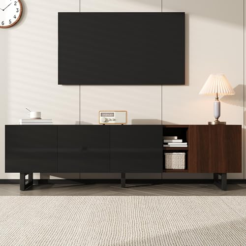 Merax Meuble TV 180 cm avec 4 Portes, Lowboard Salon Minimaliste avec Bois Vintage et Portes sans Poignées, Rangement pour Téléviseur et AV, TV Ständer Moderne