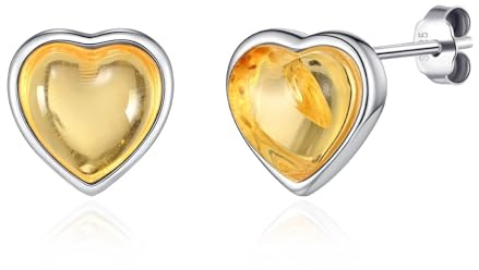 Philip Jones Sterling Silver Amber Heart Stud Earrings