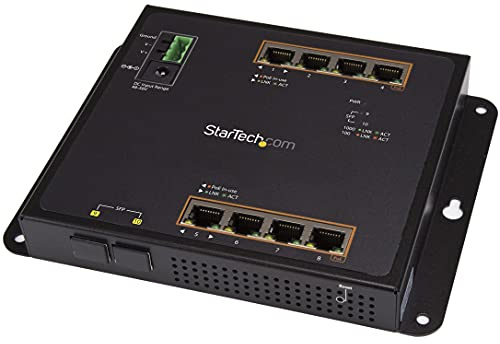 StarTech Switch Gigabit Industriel PoE+ 8 Ports, 30W (IES101GP2SFW) | Dock, Fixation murale, Rail DIN, Acces facade, 2 SFP, Budget 200W, IP30