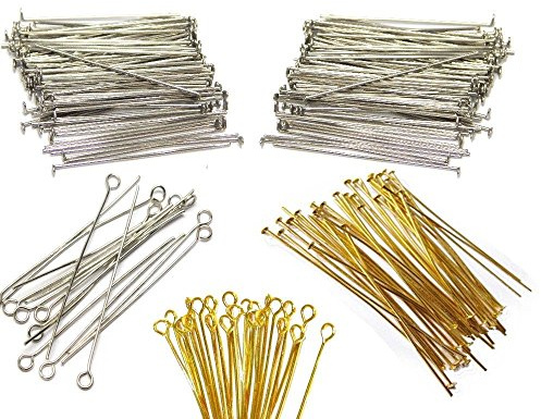 Perlin 600 Kettelstifte Nietstifte 30 mm x 0,7 mm Set Kopfstifte mit Öse Perlenstifte Schmuckzubehör Bastelzubehör DIY Schmuckherstellung Gold Silber Altsilber