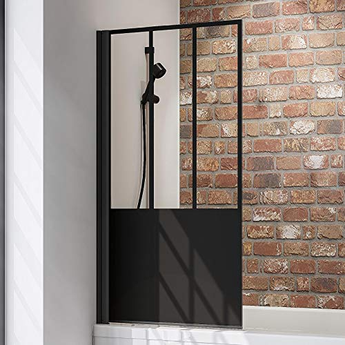 Schulte parete per vasca da bagno l.80 x a.140 cm, colore nero, anta girevole 180° contro la parete, montaggio sinistra destra, vetro di sicurezza 5 mm con decoro atelier, guarnizione inclusa