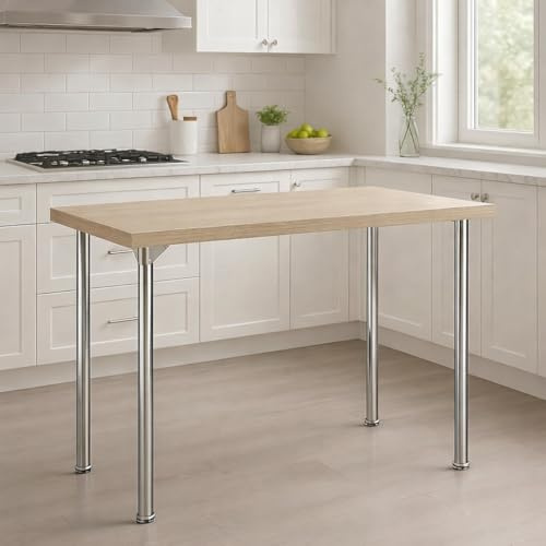 The Shopfitting Shop 4 x Cabinet Legs Kitchen Feet Worktop/Unit/Breakfast Bar/Desk Table Legs Furniture Legs - Chrome Metal - Adjustable Height (710mm / 71cm)