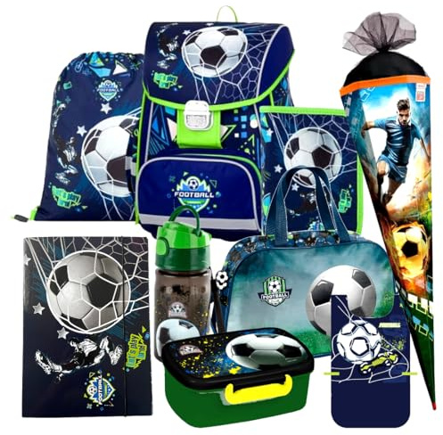 Fussball Fußball Football Schulranzen Tornister Schulrucksack Tasche blau Ranzen Rucksack Set 9 Teile Federmappe Schultüte 85 cm mit Sticker-von-Kids4shop