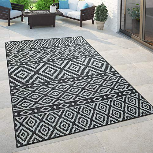 Paco Home In- & Outdoor Teppich Balkon Terrasse Orientalisch Skandi Designs Kreis Muster, Grösse:80x150 cm, Farbe:Schwarz 2
