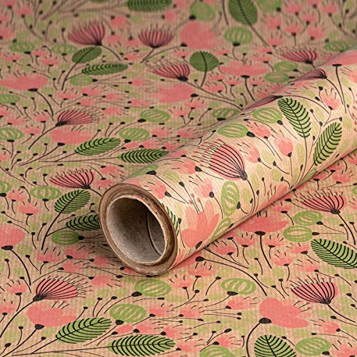 Geschenkpapier Blätter und Dolden, Kraftpapier, Geburtstagspapier, 0,70 x 10 m