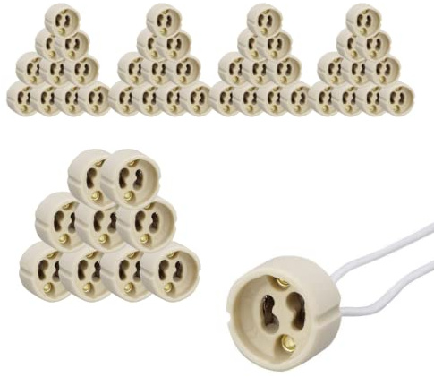 Jandei - Pack x50 Bases para Lámparas, Casquillo Zócalo Portalámparas Cerámicos para Bombillas GU10, con Cable de Silicona de 13 cm. Para Led o Halogeno, Gran Calidad y Resistencia.