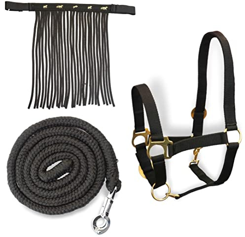 Cabestro para caballos con cuerda y flecos de mosca, cabestro con punto – Cabestro Pony Shetty Cabestro Cob Full Kb (sangre caliente (completo), negro