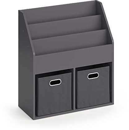 Vicco Kinderregal Luigi, Grau, 72 x 79 cm | mit 2 Faltboxen opt.1, zur Aufbewahrung von Büchern und Spielzeug kombinierbar