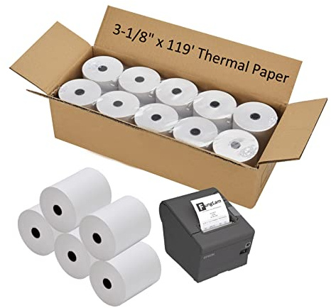 FungLam Thermal Receipt Paper Rolls 3-1/8 x 119' Thermal Paper Cash Register POS Receipt Papers (50 Rolls)