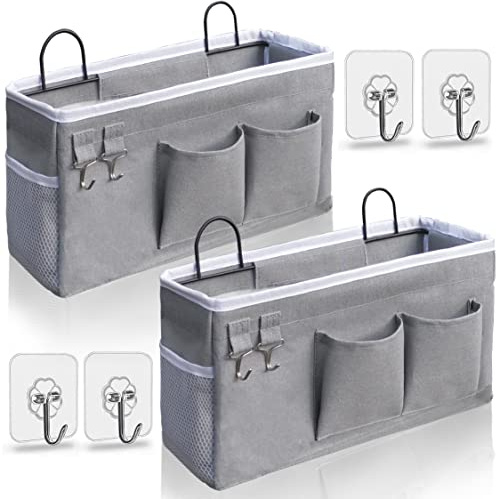 Kanrichu 2pcs Hanging Baskets for Organizing,Fabric Wall storage Basket,Wall Organizer for Closet,Kitchen, Bedroom, Office, RV Camper,Locker (Gray)