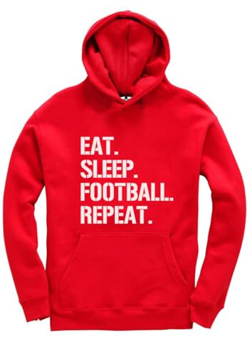 New Spirit Original Eat Sleep Football Repeat rolig unisex barn huvtröja jumper footy, Röd, 12-13 år