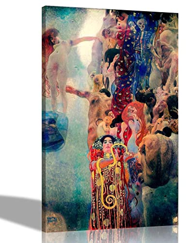 Gustav Klimt Leinwanddruck, Motiv: Medizin von Gustav Klimt, Wandkunst, Hängedekoration, Ölgemälde, Reproduktion, gerahmte Bilder, 76 x 101 cm