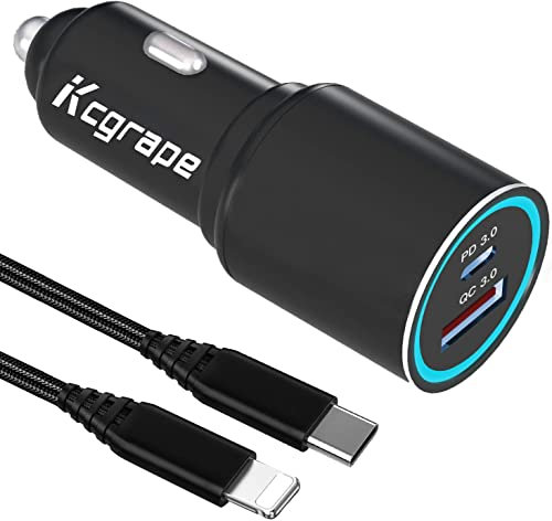 48W Fast USB C Car Charger and Cable for iPhone 14/14 Pro/14 Pro Max/14 Plus/13 12 11/13 Mini/SE 2020 2022/XR X XS/XS Max,Dual Port Car Plug Phone Adapter:Type C PD 30W + Quick Charge 3.0 18W