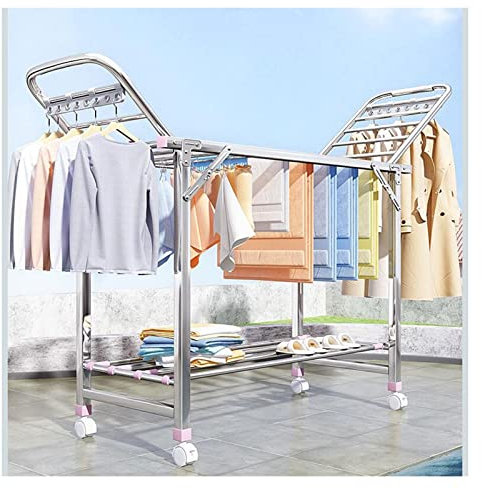 luckxuan Wäscheständer/Wäschetrockner Edelstahlklappflügelkleidung, Faltbare Bodentrocknungsregal, Faltbare Wäscherei -Trockner -Kleiderbügelregal, Innen- und Außengebrauch Clothes Drying Rack