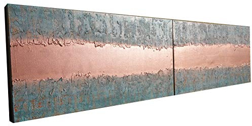 Patina & Kupfer Abstract A444 - Lange Acrylbilder - industrielles Design - Abstrakte Strukturgemälde - original handgemalte Leinwand Bilder - Diptychon Malerei von Ksavera