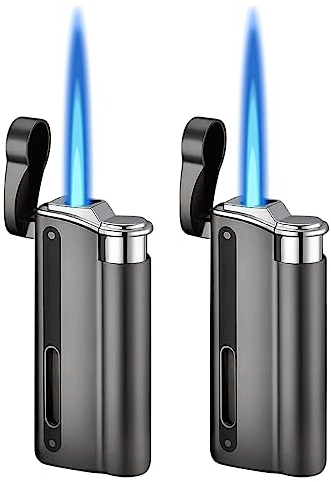 Mechero de gas recargable, 2 unidades, con ventana visible, resistente al viento, para chimenea, horno (negro, se vende sin gas)