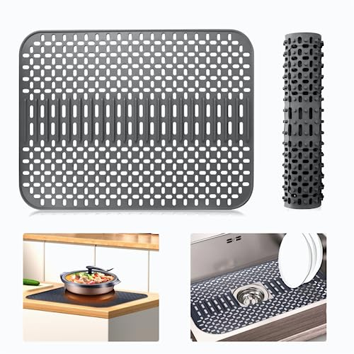 JOLIGAEA Tappetino in Silicone per Lavello, Tappetini per lavello da Cucina, Resistente al Calore Tappetino Lavandino Cucina Antiscivolo Proteggi Lavandino Cucina, per Cucina, Bagno(Grigio, 43x32cm)