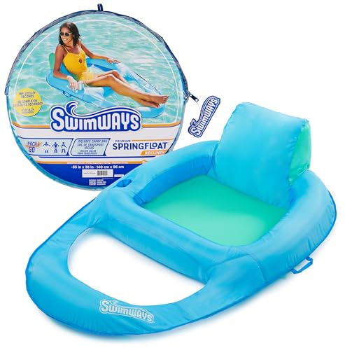 SwimWays Spring Float Premium Recliner Pool Lounger, Inflatable Pool Floats Adult with Fast Inflation for Ages 15 & Up, Sky Blue