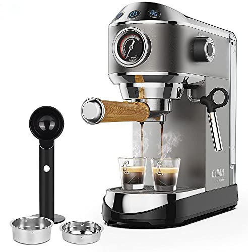 Biolomix Espressomaschine Siebträgermaschine 20 BarFilterhalter | mit Doppelauslauf,Milchaufschäumdüse,abnehmbarer Wassertank, für 1-2 Tassen,Espresso,Cappuccino und Latte Machiato