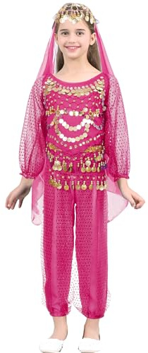 MSemis Mädchen Paillette Bauchtanz Kostüme Kinder Bauchtanz Tanz Tuch Bauchtanz Tänzer Outfit Sets Prinzessin Karneval Cosplay Faschingskostüm