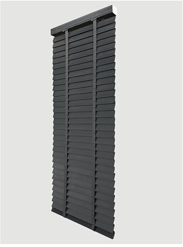 Faux wood wooden Grain PVC Window Venetian Blind/Blinds - Easy Fit Child Safe Trimmable Shutters, 50MM Slats Matching Facia (Dark Grey, Width: 120cm / Length 150cm)
