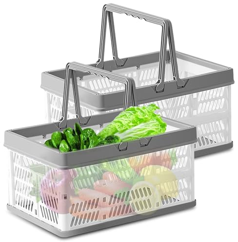 2 Set Einkaufskorb Faltbar:30 * 20 * 15cm Camping Klappbox Plastik mit Henkel, Klappboxen Faltbar Tragbarer Klappkorb Tragekorb Klappkisten für Camping Regal Zuhause Picknicks Supermärkte Bad (A)