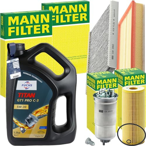 BandelOne enthält Mann Inspektionspaket+Fuchs 5W-30 Öl passend für Golf 4 A3 8L 1.9 Tdi