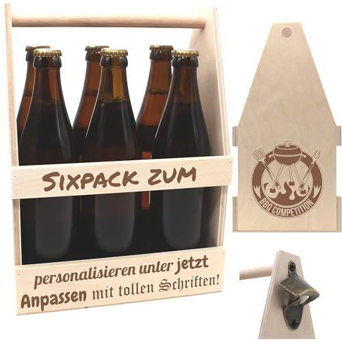 Die-Veredler Sixpack Flaschenträger Bierträger personalisiert mit Gravur Männerhandtasche mit Namen Geburtstagsgeschenk Biergeschenk Vatertag Geschenk für Männer Männertag