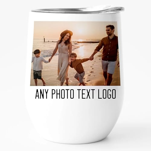 EKAM Personalised Wine Mug Any Photo Image Text Logo Cup - 12oz Travel Mug Wine Tumbler with Lid Insulated Stainless Steel Wine Glass Double Wall - Gift for Valentine’s Day, Birthday, Christmas Day