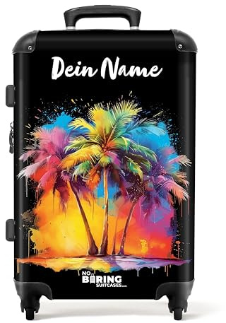 NoBoringSuitcases© Koffer Personalisiert, Koffer Groß, Hartschalenkoffer, | 72 L - TSA Schloss, Suitcases, Reisekoffer Groß, Rollkoffer Mittelgroß (Palmen - Mehrfarbig 67 cm - )