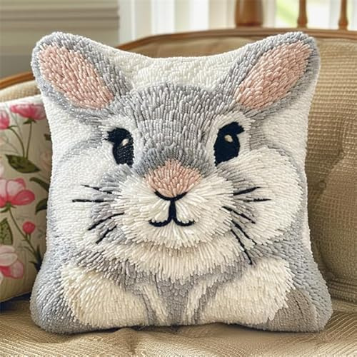 kitphoenix Kit de Coussin avec Crochet à Loquet Lapin Kit Coussin au Point Noué, 43×43CM création de Tapis et Canvas, Kit Tapis Point Noué,Tapis Point Noué Kit