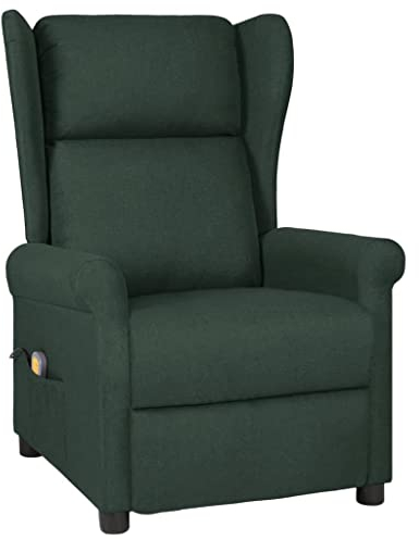 vidaXL Massagesessel, Sessel Verstellbare Rückenlehne Fußteil, Fernsehsessel Relaxsessel mit Liegefunktion, Liegesessel Polstersessel Ruhesessel, Dunkelgrün Stoff
