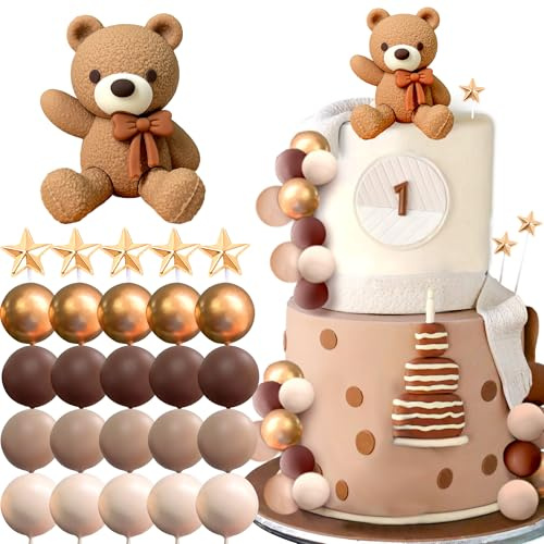 Bear Cake Decoration Beige Brown Balls Cake Topper Boho Bears Cake Decoration Baby Shower Birthday Cake Decorations