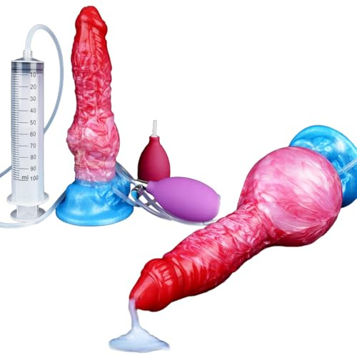 Jixaxe Aufblasbarer Wolf Hund Penis Dildos Monster Tierdildo mit Ejakulation & Aufblasbare Funktion Analdildos Analplug Butt Plug Prostata Sex Spielzeug Frau Männer (Dildo+Spritze+Airbag+aufblasbar)