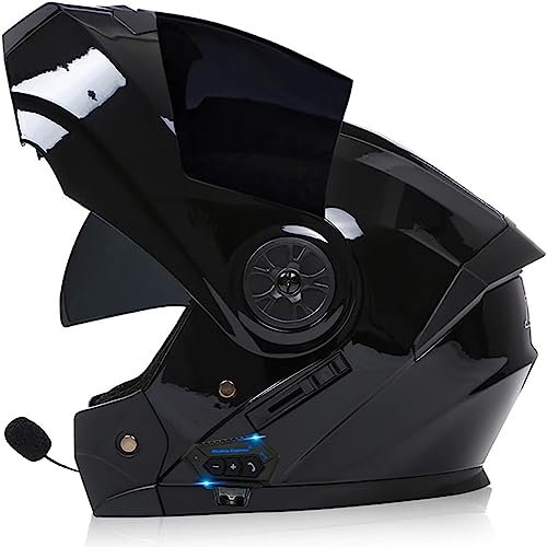 Bluetooth Casque De Moto Casque Intégral Modulaire,Unisexe Casque Anti-Collision avec Casque Modulaire À Double Lentille Casque Modulaire Approuvé par Le ECE 55-62CM