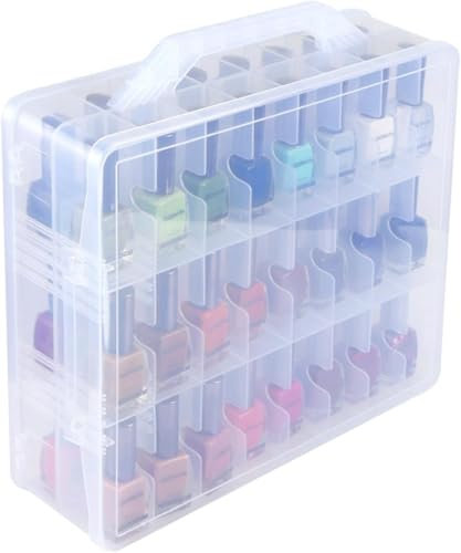 EVERMARKET Universal Nail Polish Holder Organizer Portable Clear Double Side Storage Case for 48 Bottles Adjustable Dividers
