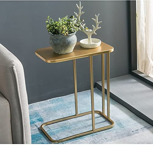 CCYENG Nordischer Sofa-Beistelltisch, Kleiner Couchtisch aus Metall, kreativer Beistelltisch, Nachttisch fürs Schlafzimmer, einfacher quadratischer Tisch (Gold, 30 x 50 x 58 cm)