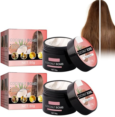 2PCS Kokosnuss Feuchtigkeit Haarmaske, Haarmaske FüR Tiefgreifende Reparatur, Feuchtigkeitsspendende, Collagen Protein & Kokosöl Deep Conditioner für geschädigtes dünnes trockenes strapaziertes Haar