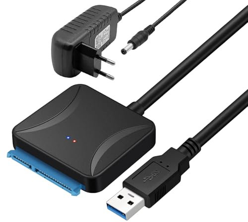 WIYETY Set da 1 adattatore per dischi rigidi, adattatore da USB 3.0 a SATA, adattatore fisso da 3,5 pollici con adattatore di alimentazione da 12 V/2 A, cavo per disco rigido SSD con sistemi operativi